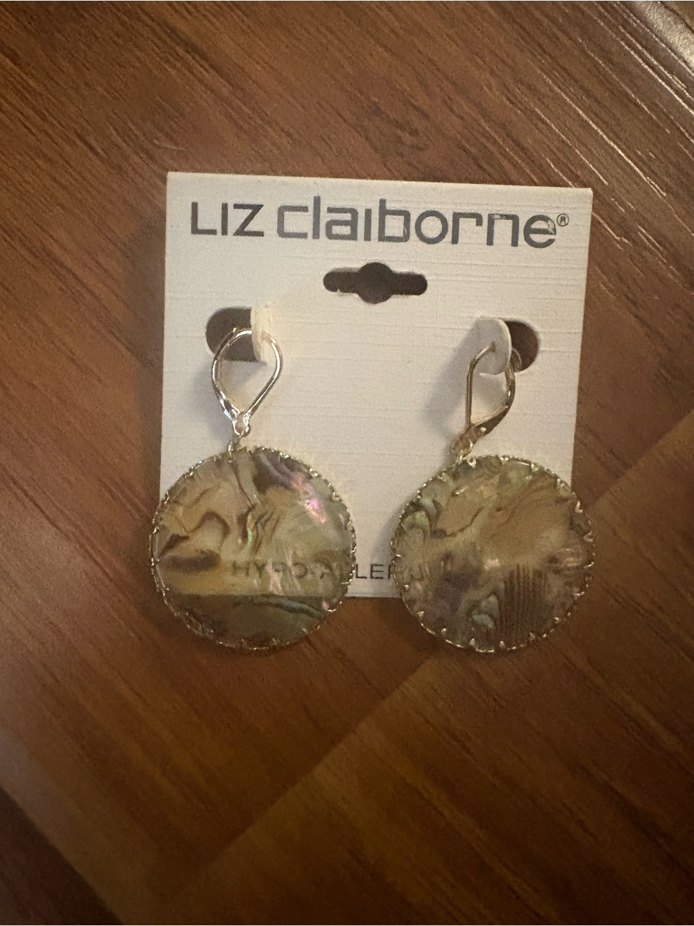 Liz Claiborne Gold-Tone Iridescent Olive Disc Drop Earrings